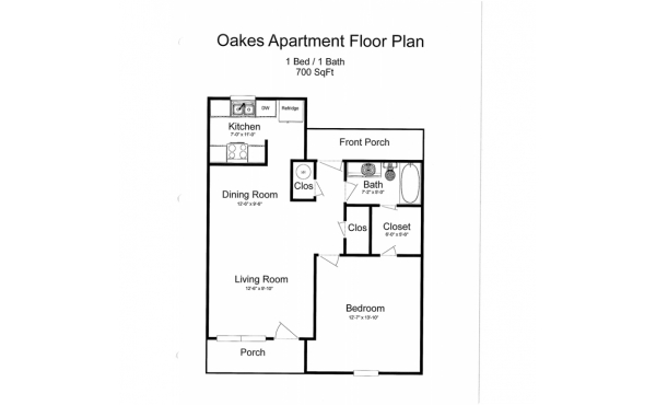 Oakes 1 bdr 1 bath floorplan