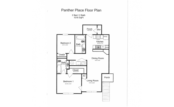 Panther Place 2 bdr 2 bath floorplan
